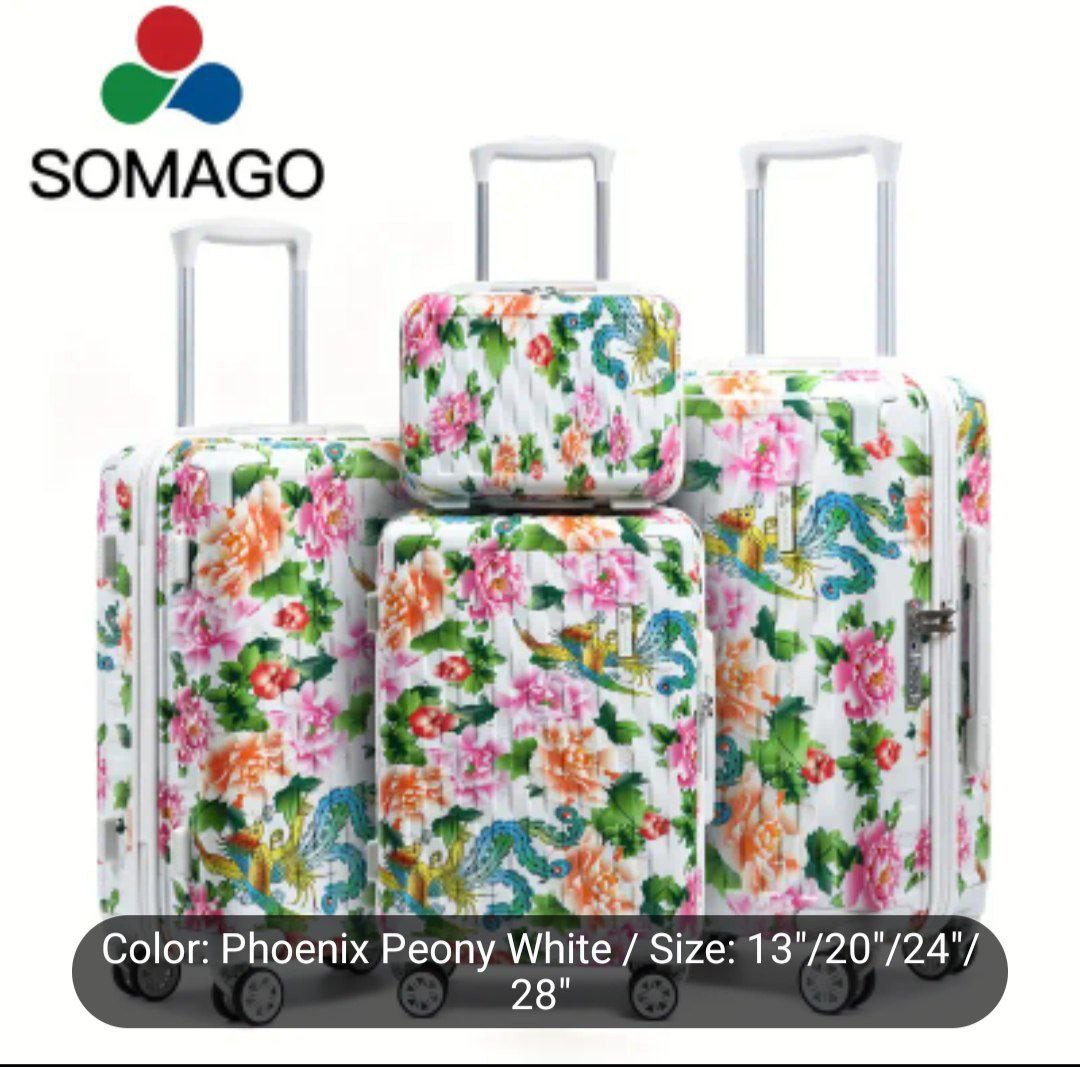 Somago Luggage Sets With A Cosmetic Case PC+ABS Hardshell Lightweight Suitcase With Spinner Wheels TSA Lock YKK Zipper Corner Protection