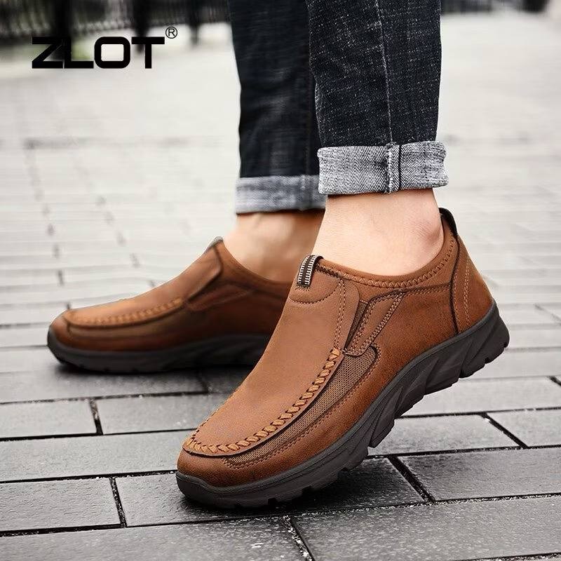 Handmade Leather Work Shoes Fashion Casual Slip On Shoes For Men