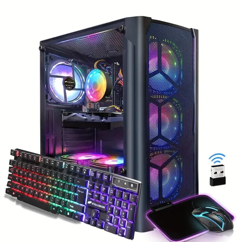 STGAubron Gaming Desktop PC, Radeon RX 5700 8G, Core i5 up to 3. 6G, 16G RAM, 512G SSD, 600m WiFi, RGB Fan x 6, Windows 10 Home
