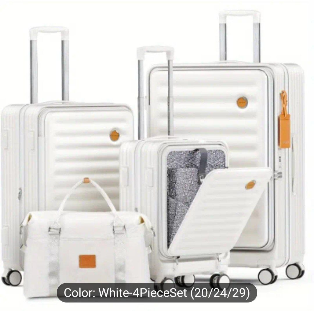 Joyway 5pcs Hardside Expandable Luggage Set with Front Pocket TSA Lock White Spinner Wheels Travel Suitcase