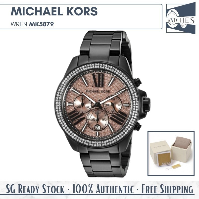 (SG LOCAL) Michael Kors MK5879 Wren Crystal Chronograph Stainless Steel Women Watch