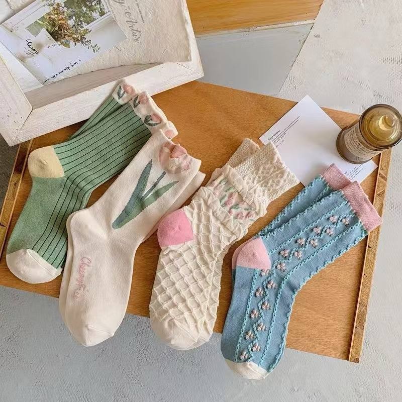 Ladies Socks Flower Preppy Style Girl Socks