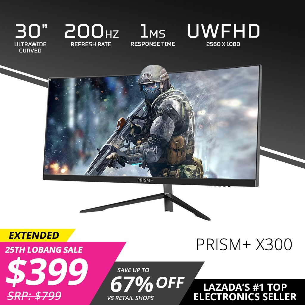 PRISM+ X300 30" 200Hz 1ms Curved Ultrawide 21:9 WFHD [2560 x 1080] FreeSync G-Sync Ready Gaming Monitor