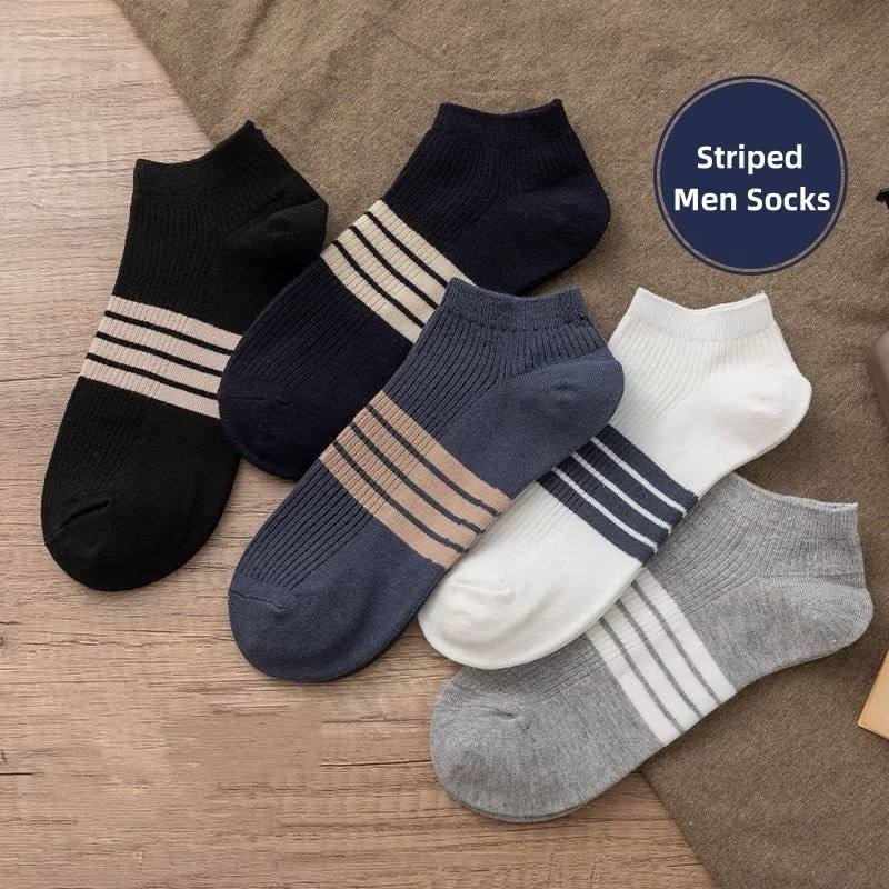 Men Socks Black White Gray Striped Socks Breathable Short Shallow Thin Section Sports Low Boat Socks