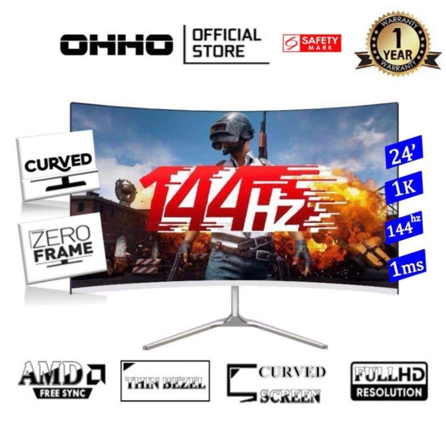 【READY STOCK】OHHO White Colour I Curved 24'INCH l 144HZ Refresh rate l FHD 1920*1080 l IPS LED Super Gaming Monitor l Y