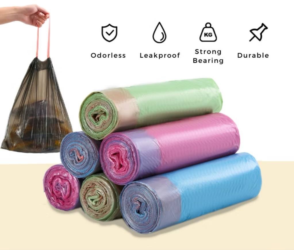 Garbage Bag With Automatic Closing Rope 45cmx50cm Plastik Sampah Plastic Trash Bag With Drawstring