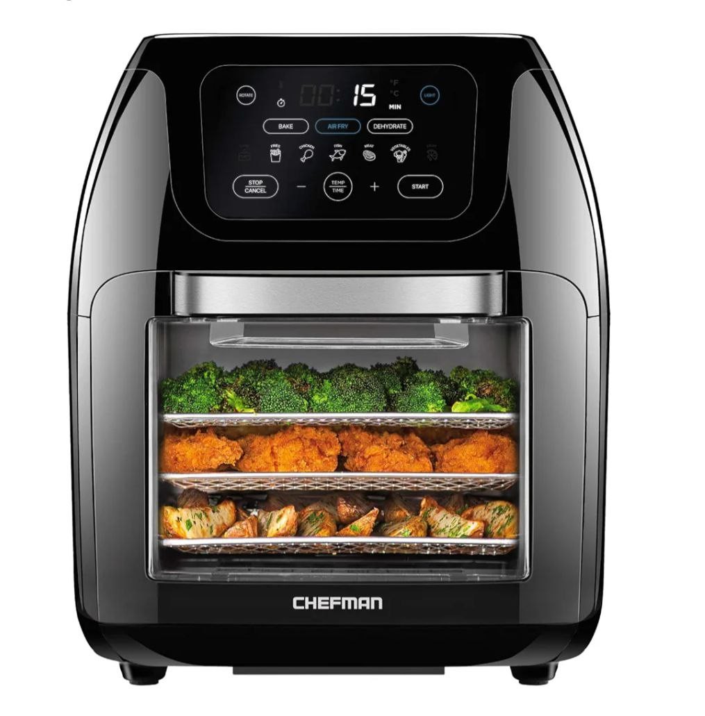 CHEFMAN Multifunctional Digital Air Fryer+ Rotisserie, Dehydrator, Convection Oven, 17 Touch Screen Presets Fry, Roast, Dehydrate, Bake, XL 10L Family Size, Auto Shutoff, Large Easy-View Window, Black