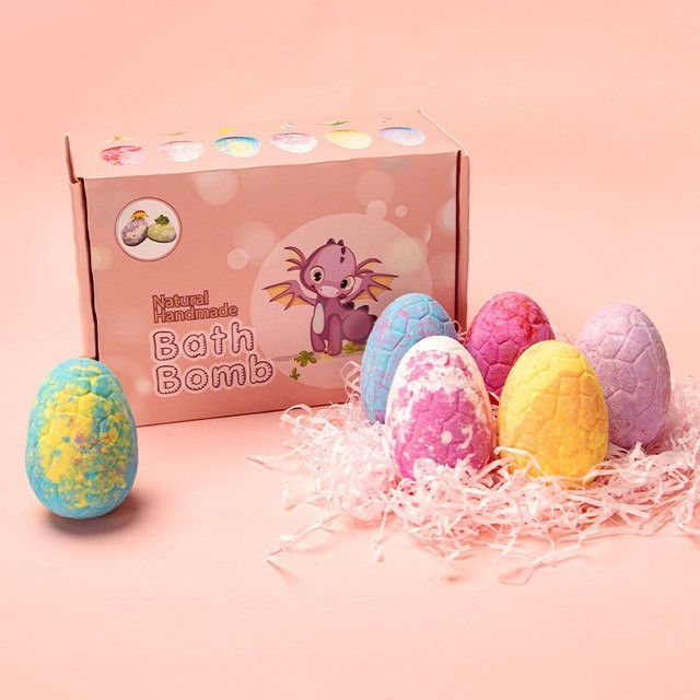 Dinosaur Egg Toy Explosive Bath Salt Ball Bubble Ball Handmade Bubble Spa Bath Fizz Balls Kit Surprise Colorful Egg Bath Fizzies Gift Set Bath Bombs with Dinosaur Toys for Kids Girls Boys - 6 Pcs