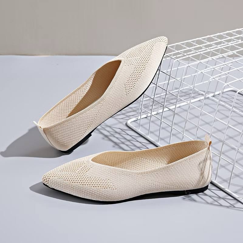 Women Fashion Flat Shoes Ladies Breathable Knitted Flats Casual Pointed Toe Work Shoes