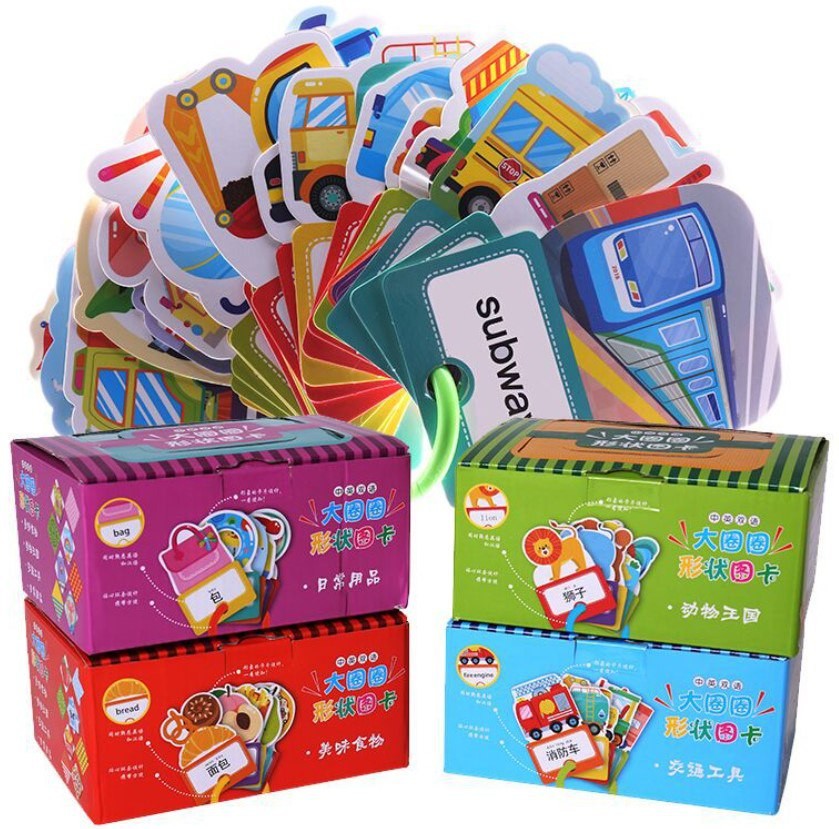 (Bundle of 4) Baby Flash Cards Early Learning Cards Children Cognition Cards Toddlers Education Cards Toys Early Education Learning Flash Cards