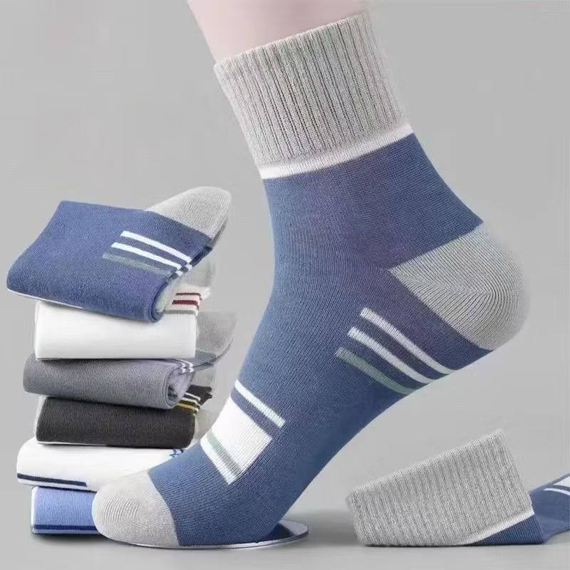 Men's mid-calf socks deodorant sweat-absorbent antibacterial four-season striped stockings sports