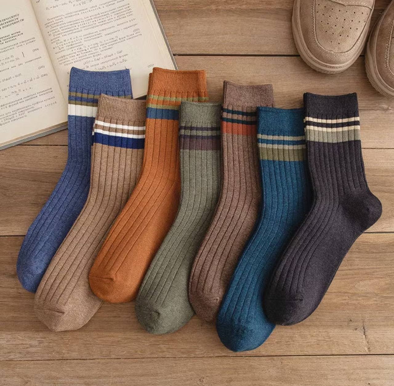 Men Spring Autumn Winter Stockings Solid Color Middle Tube Socks Striped Middle T