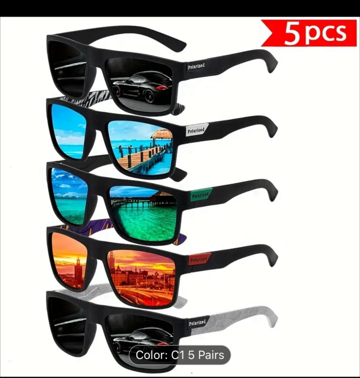 A set of 5 pairs of Men's and Women's fashion glasses - 2025 new retro trendy glasses with polarized PC lenses and metal hinges, essential for the festival