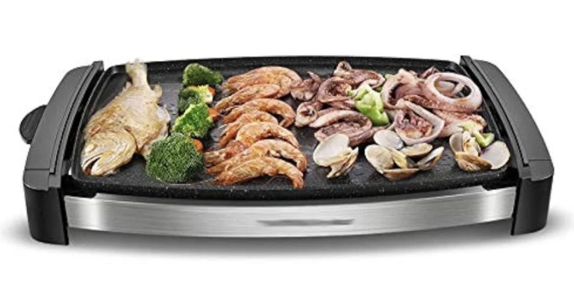 JATDHY Large Home Nonstick Electric Grills Removable Baking Tray Teppanyaki Easy Clean Fried Above Grilled Below