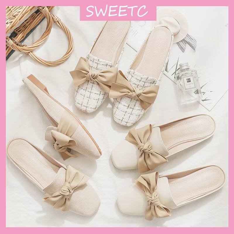 Women's Heelless Lazy Flat Outerdoor Fashionable Bow Loafers