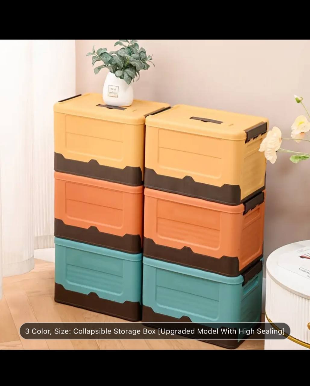 2pcs 6.82 Gallon Large Folding Storage Box with Handle - Durable Plastic, Multi-Purpose Organizer for Camping, Car Trunk, Bedroom, Dorm, Picnic & Outdoor Use,Storage Bins for Home Organization, Box,Ca